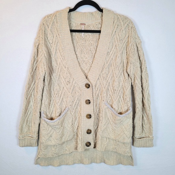 Free People Sweaters - Free People Womens Montana Cable Knit Grandpa Cardigan Sweater Size XS Beige
